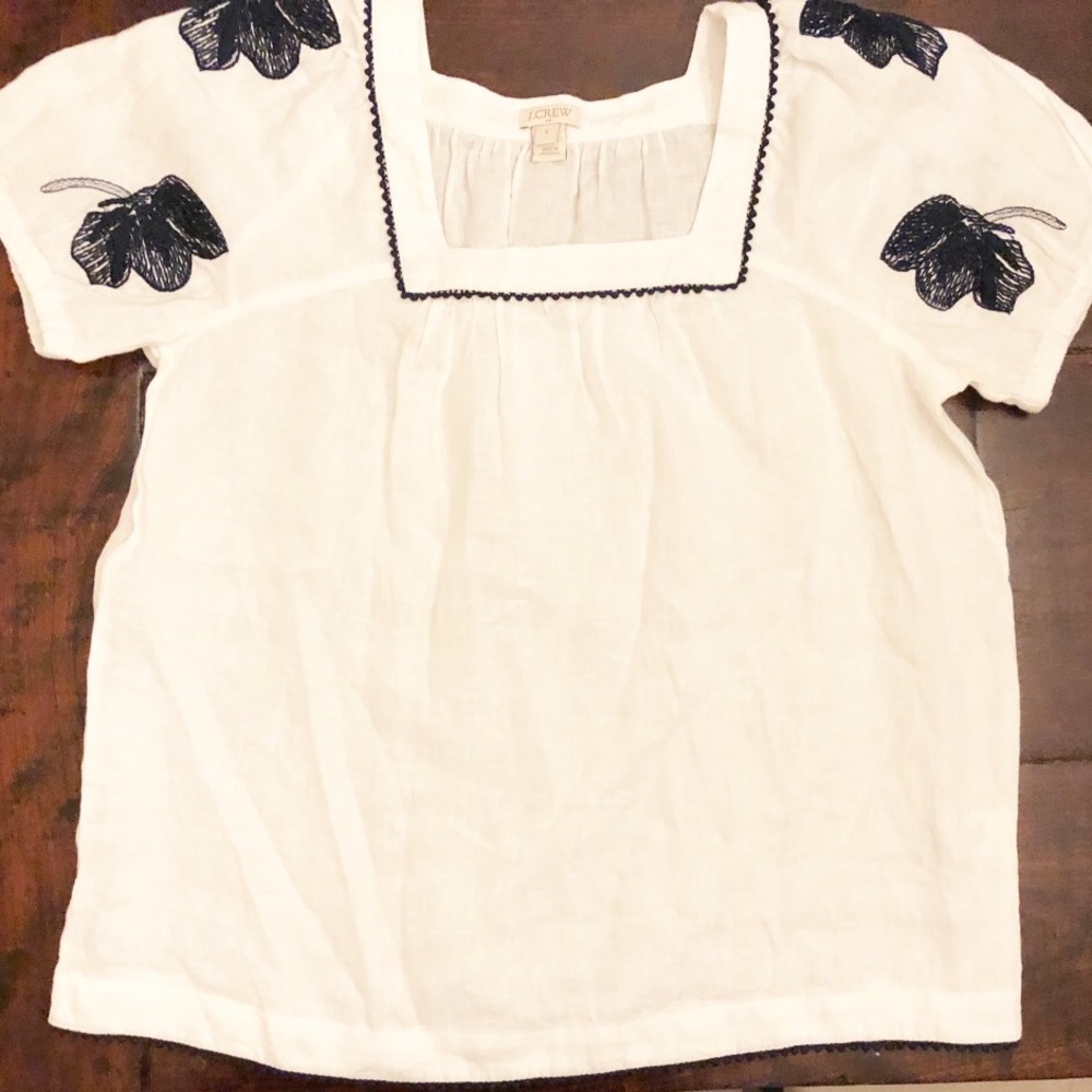 J Crew embroidered linen top Small